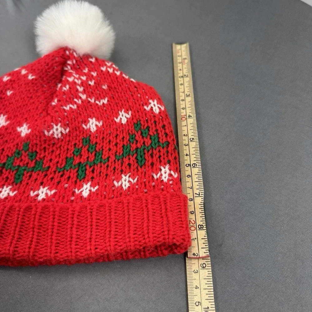 Vintage Kids Red/Green Stocking Cap‎ With White Puff